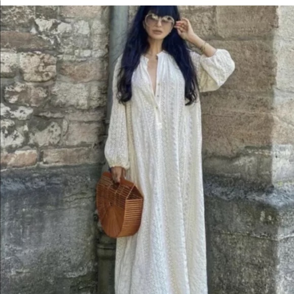 NWOT Zara Openwork Embroidered Eyelet Midi Dress - Picture 4 of 13